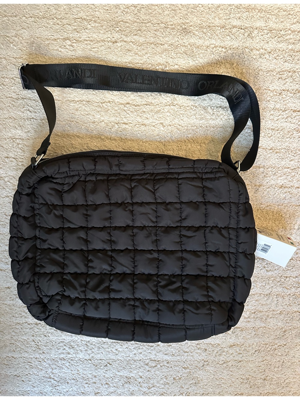 Valentino Orlandi Quilted Black Messenger Bag with Adjustable Strap - Picture 3 of 4
